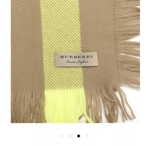 Authentic BURBERRY Cashmere Half Mega Check Fringe Scarf Neon Yellow - Picture 2 of 9